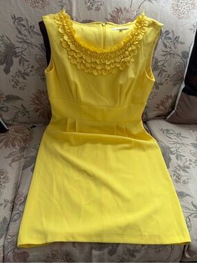 Studio One Bright Yellow Floral Petal Neck Sheath Dress